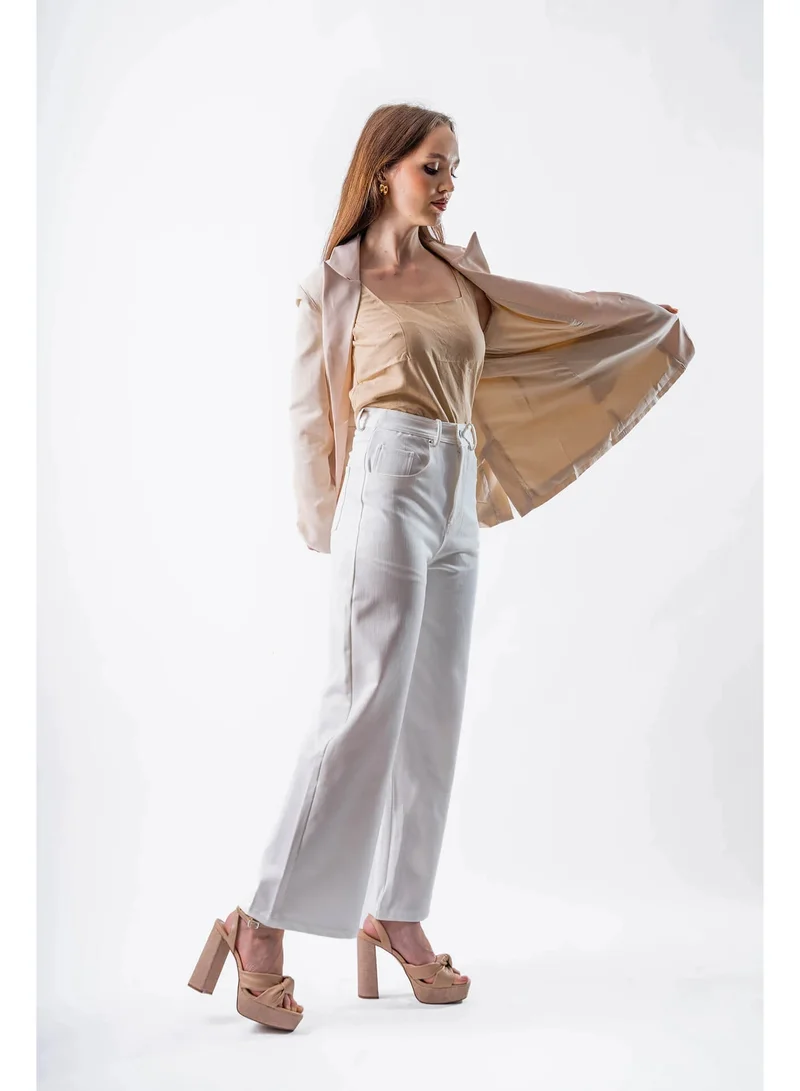2TRENDY Women's Long Single-Button Blazer in Beige